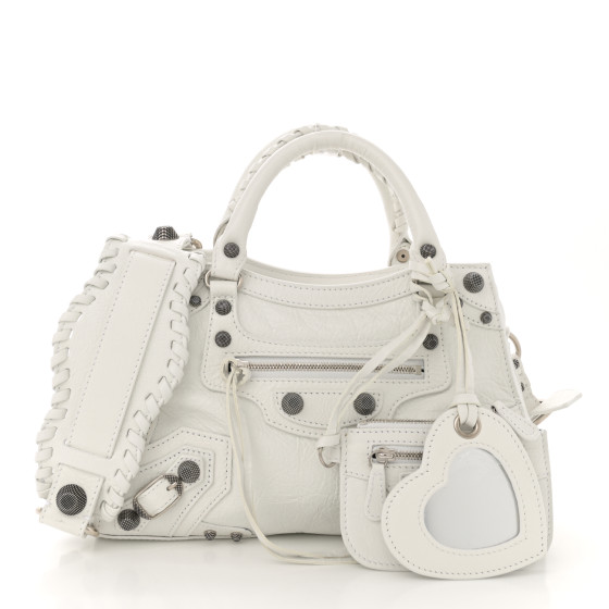 BALENCIAGA Agneau Arena Neo Cagole Handbag XS Optic White