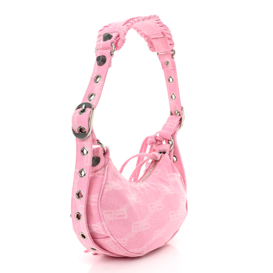BALENCIAGA Denim BB Monogram Le Cagole Shoulder Bag XS Pink