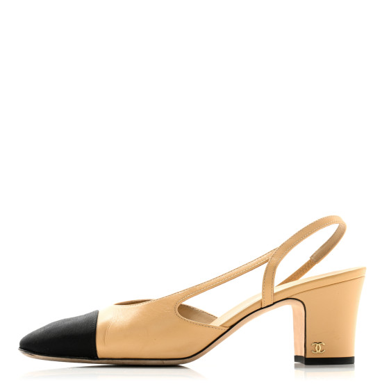 CHANEL Goatskin Grosgrain Cap Toe CC Slingback Pumps 40
