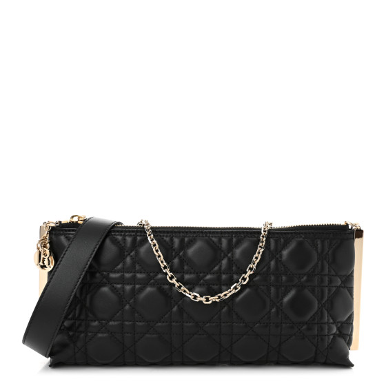 【ヴィンテージ】Rank:A☆Dior BLACK モンテニュー クロスバッグ CHRISTIAN DIOR New Line Lambskin Cannage Dior Club Bag Black