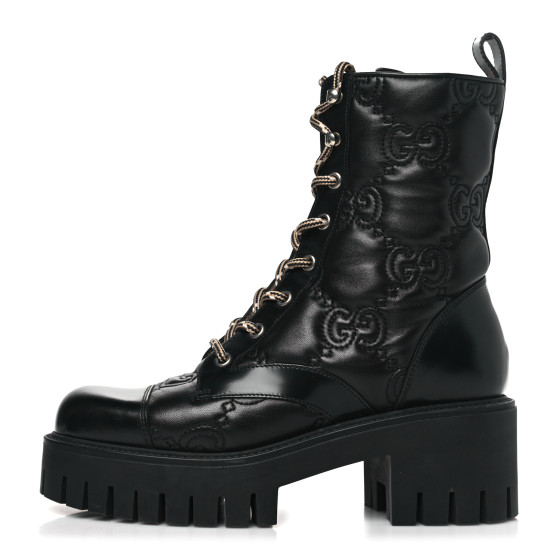 GUCCI Cordovan Lux Nappa GG Matelasse Lace Up 60mm Combat