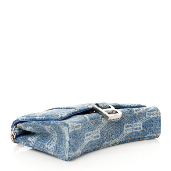 BALENCIAGA Denim BB Monogram Hourglass Chain Bag Blue