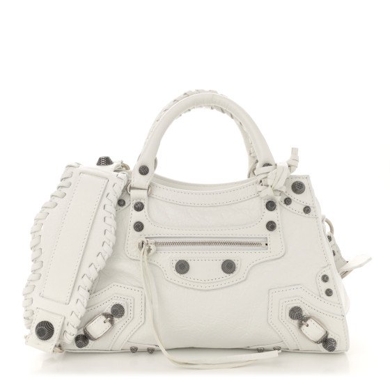 BALENCIAGA Agneau Arena Neo Cagole Handbag XS Optic White