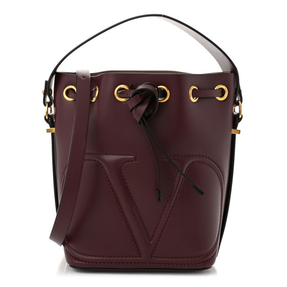 VALENTINO GARAVANI Calfskin Vlogo Walk Bucket Bag Burgundy