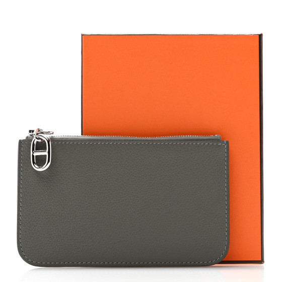 HERMES Evercolor Zipengo Chain D'Ancre Card Holder Gris