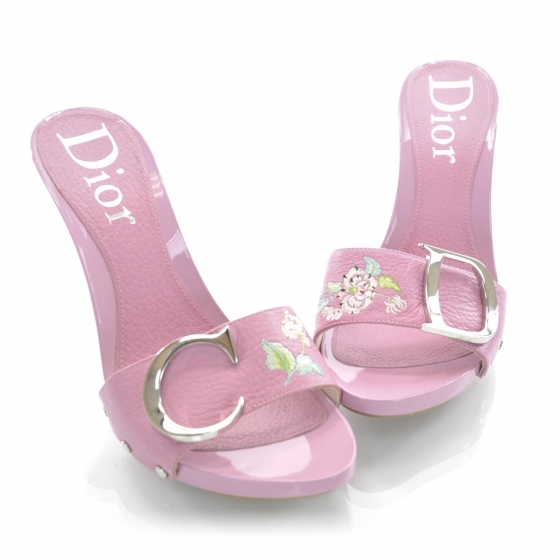 CHRISTIAN DIOR Leather Vintage Flowers Sandals 37 Pink 30120
