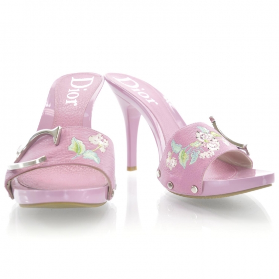 CHRISTIAN DIOR Leather Vintage Flowers Sandals 37 Pink 30120