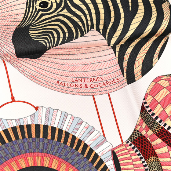 HERMES Silk Lanternes Ballons et Cocardes Scarf 90 Beige