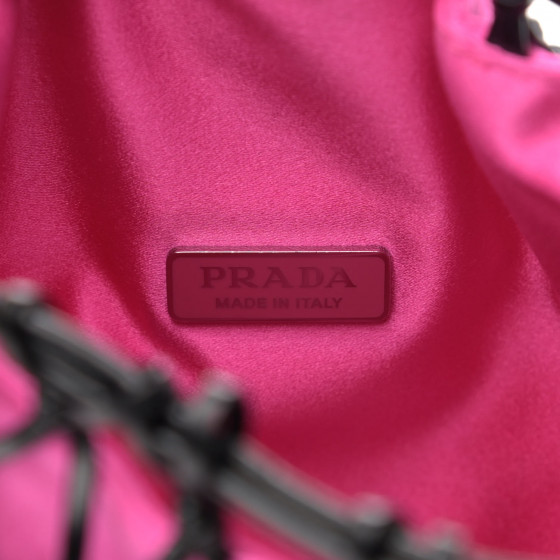 PRADA Satin Net Chain Bag Fuxia Black 1092751 | FASHIONPHILE