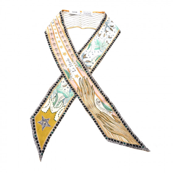 CHRISTIAN DIOR Silk Mitzah Le Monde Scarf White Multicolor