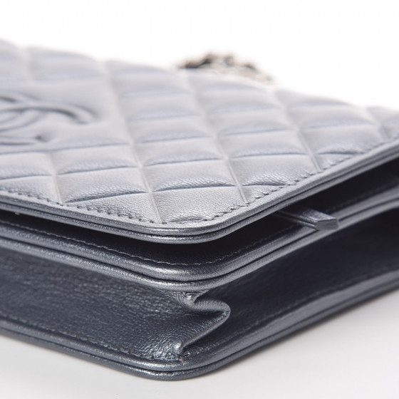 CHANEL Metallic Goatskin Quilted Diamond CC Wallet On Chain