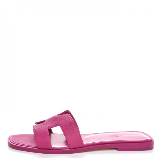 HERMES Epsom Oran Sandals 37.5 Pink 299211 | FASHIONPHILE