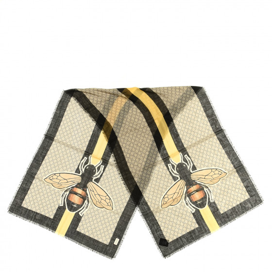 GUCCI Wool GG Supreme Monogram Web Bee Scarf Beige 646876