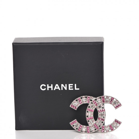 アクセサリー [_kitty_] Chanel Brooch CHANEL Baguette Crystal CC Brooch Silver Pink 376341