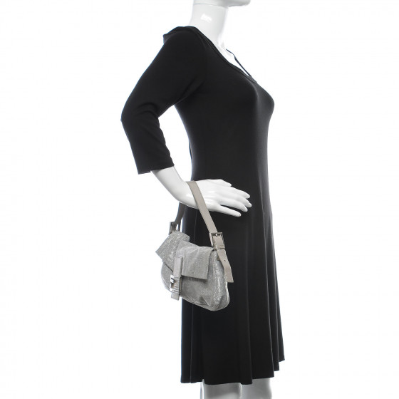 FENDI Metallic Lurex Zucca Baguette Silver 379298 | FASHIONPHILE