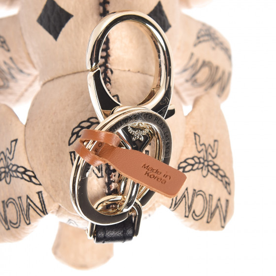 MCM Visetos Zoo Elephant Key Ring Bag Charm Beige 381287