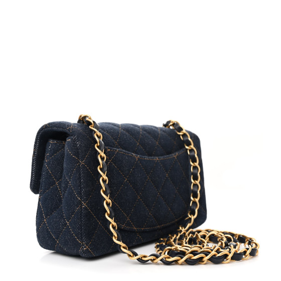 【CHANEL】Quilted Mini Rectangular denim Caviar★ショルダー CHANEL Denim Quilted Mini Rectangular Flap Dark Blue 1636478