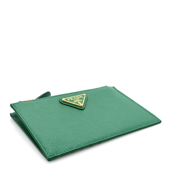 PRADA Saffiano Triangle Zip Card Holder Verde 1683554