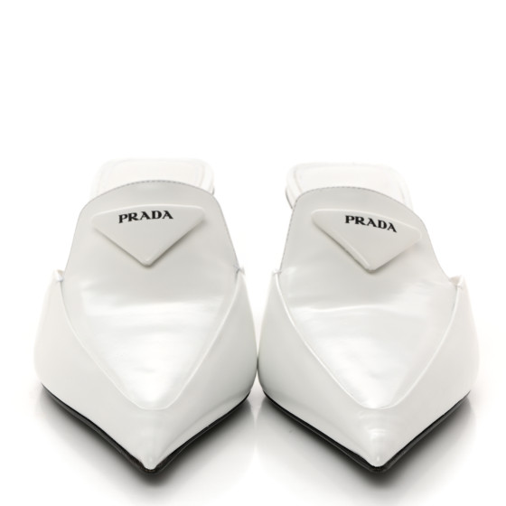 PRADA Spazzolato Triangle Logo Pointed Toe 55mm Mules 37.5
