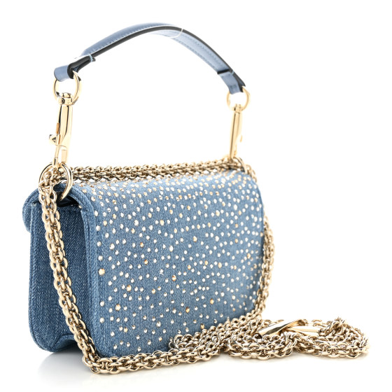VALENTINO GARAVANI Denim Crystal Vlogo Small Loco Shoulder