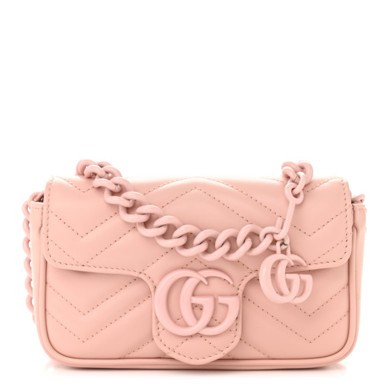 GUCCI Calfskin Matelasse Monochrome GG Marmont Chain Belt Bag Perfect Pink