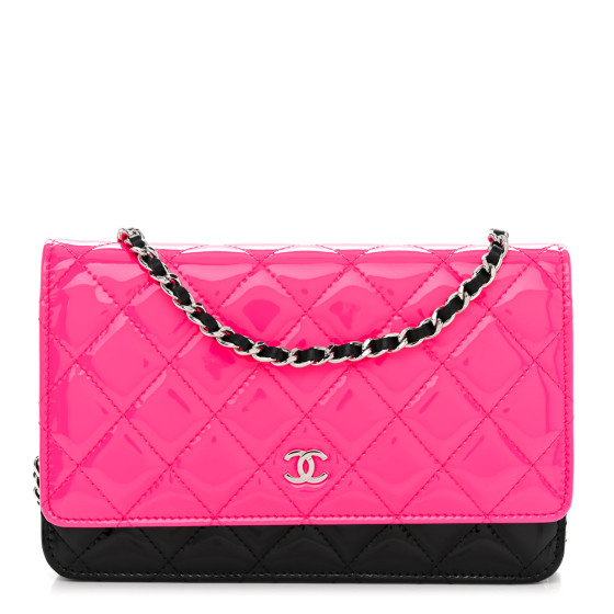 Patent Quilted Bi-Color Wallet On Chain WOC Pink Black