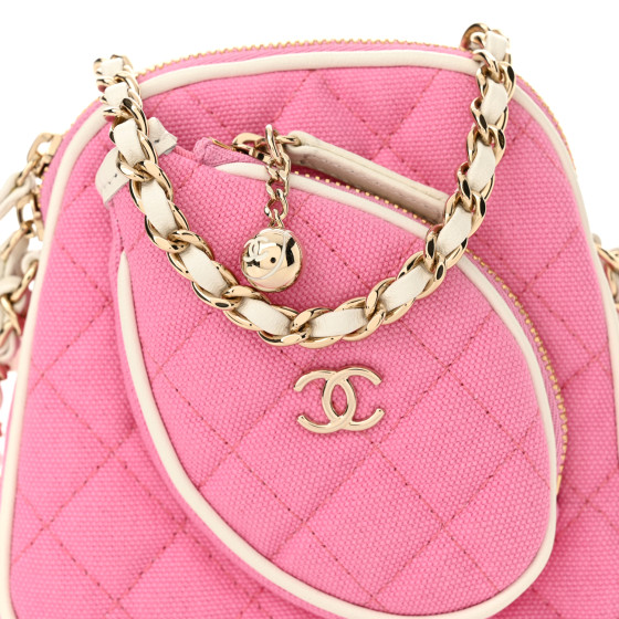 【持ち手が可愛い♪】CHANEL バッグ CHANEL Canvas Calfskin Tennis Racket Clutch With Chain Pink