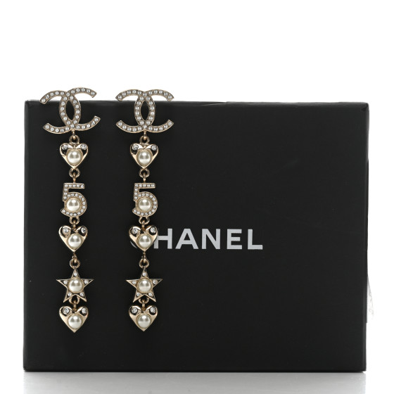 CHANEL Crystal Pearl Charming Winter CC Star Heart Drop