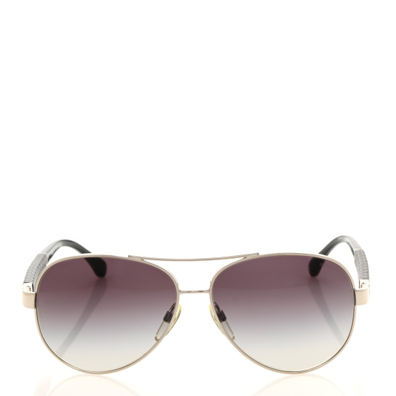 CHANEL Lambskin Quilted CC Aviator Sunglasses 4195-Q Black