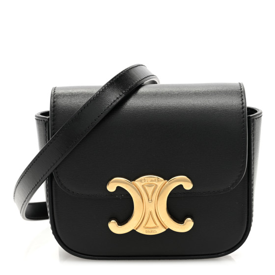 ★関税込★CELINE★Mini Triomphe Bag in Shiny Calfskin Black CELINE Mini Triomphe Shoulder Bag Crossbody Leather Black