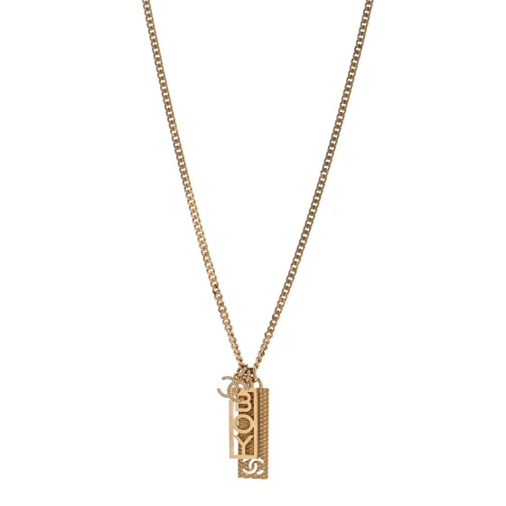 CHANEL Metal Crystal CC Boy Pendant Long Necklace Gold