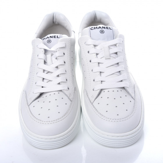 CHANEL Calfskin Womens Logo Sneakers 40.5 White 734822