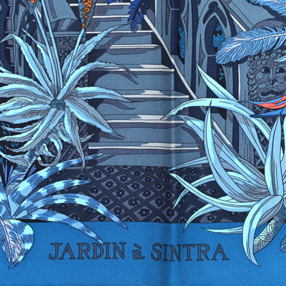HERMES エルメス JARDIN a SINTRAカレ90 ブルー HERMES Silk Jardin A Sintra Scarf 90 Bleu Ultra Violet