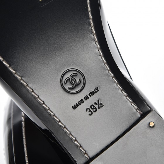 CHANEL Patent Calfskin CC Loafers 39.5 Black 228979