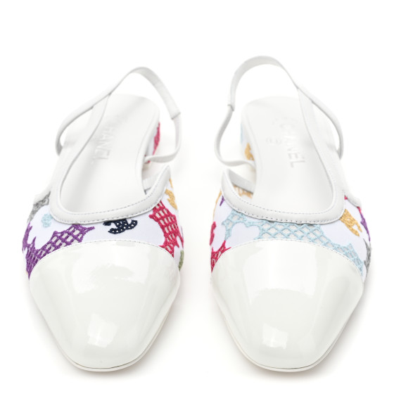 CHANEL Guipure Patent Embroidered Floral Cap Toe CC