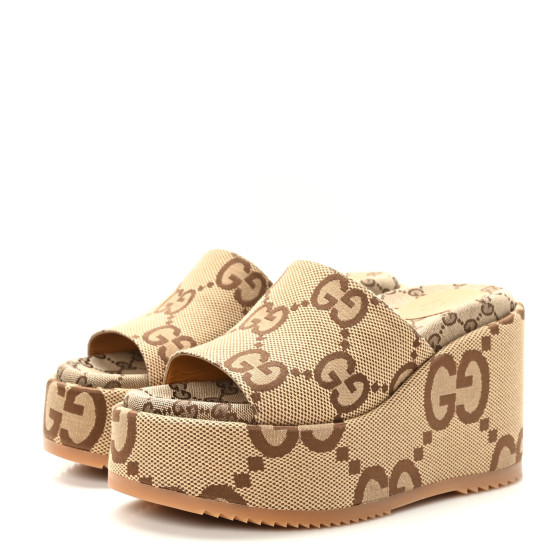 【モノグラムええ可愛い♪】GUCCI Gg Wedge Sandals GUCCI Monogram Jumbo GG Platform Slide Wedge Sandals 40.5