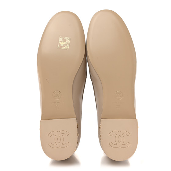 CHANEL Calfskin CC Chain Mocassin Loafers 39 Beige 1424928