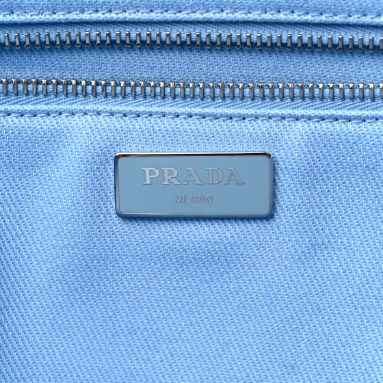 PRADA Nylon Embroidered Drill Shopping Tote Bag Sky Blue