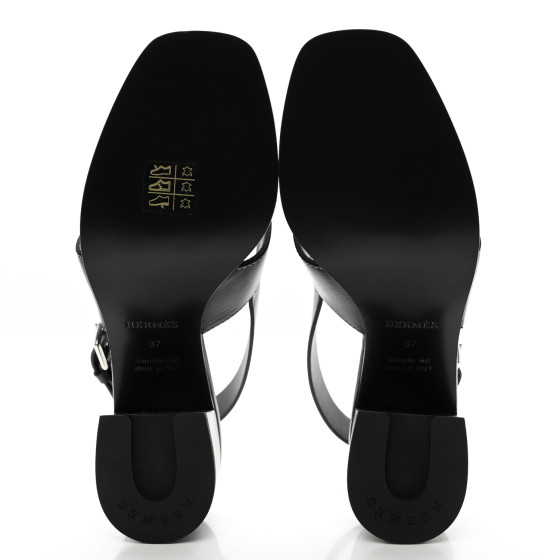 HERMES Calfskin Elbe 60 Sandals 37 Black 1281872 | FASHIONPHILE