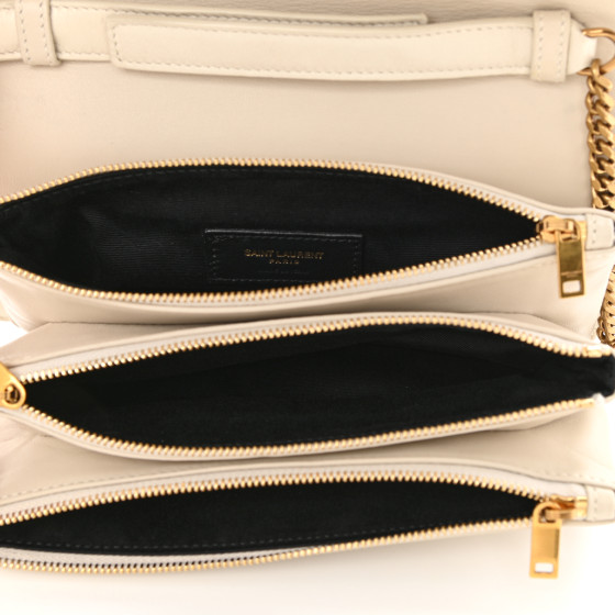 SAINT LAURENT Lambskin Diamond Quilted Angie Chain Bag Crema