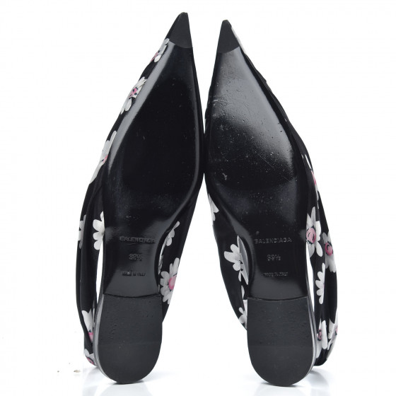 BALENCIAGA Satin Floral Print Knife Pointy Toe Slingback