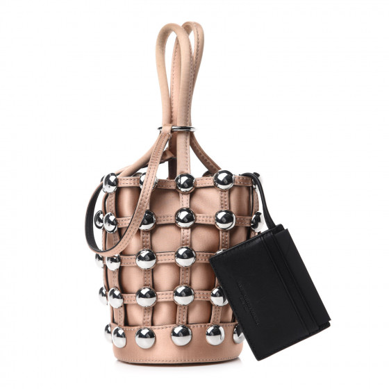 ALEXANDER WANG Satin Embellished Mini Roxy Bucket Bag Nude