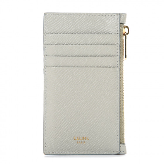 【CELINE】直営/正規店 CARD HOLDER IN GRAINED CALFSKIN CELINE Grained Calfskin Zipped Card Holder Vert D'eau 574846