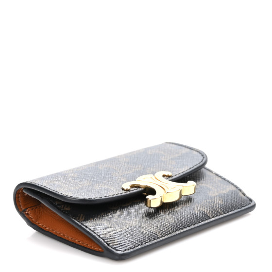 CELINE Triomphe Canvas Calfskin Flap Card Holder Tan 1537607