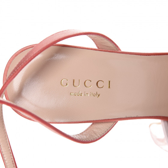 GUCCI Tulle Ruffle High Heel Slingback Sandals 35 Peach