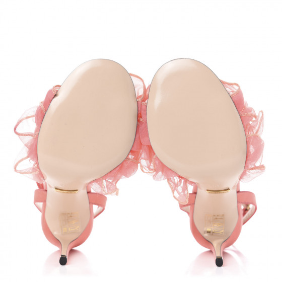 ちぃるーさま GUCCI Tulle Ruffle High Heel Slingback Sandals 35 Peach