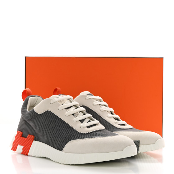 HERMES Technical Canvas Suede Goatskin Bouncing Sneakers 44
