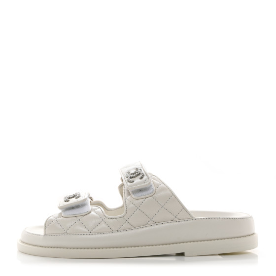 CHANEL Lambskin Quilted Velcro Dad Chain CC Slide Sandals 36
