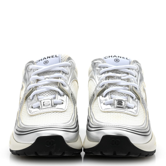CHANEL Fabric Laminated Calfskin Stretch CC Sneakers 38