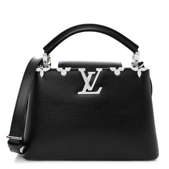 LOUIS VUITTON Smooth Calfskin Crystal Flowers Capucines BB Black
